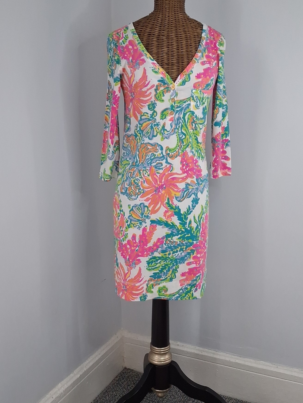 Lilly Pulitzer White Mini Dress with Pink, Coral, Green & Blue Floral Print
